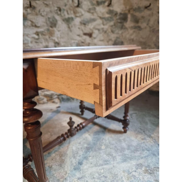 1930s French Walnut Writing Table with Drawer, 1930 For Sale - Image 5 of 16