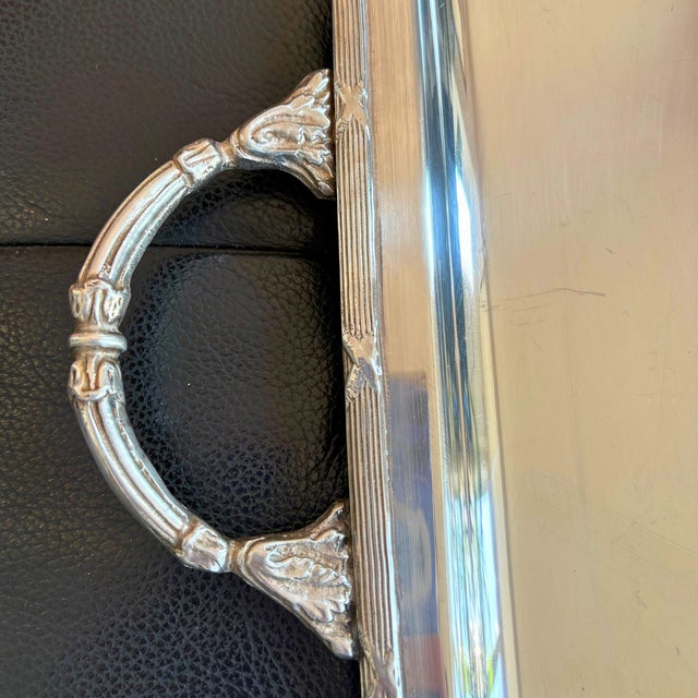 Large Mid-Century Hollywood Regency Silver-Plated Serving Tray with Bamboo-Style Handles, France, 1950s For Sale - Image 7 of 8