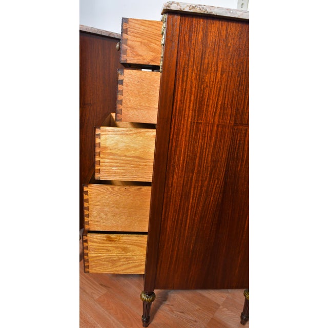 Wood 1900 Pair Antique French Louis XVI Walnut & Satinwood Marble Top Lingerie Stands For Sale - Image 7 of 12