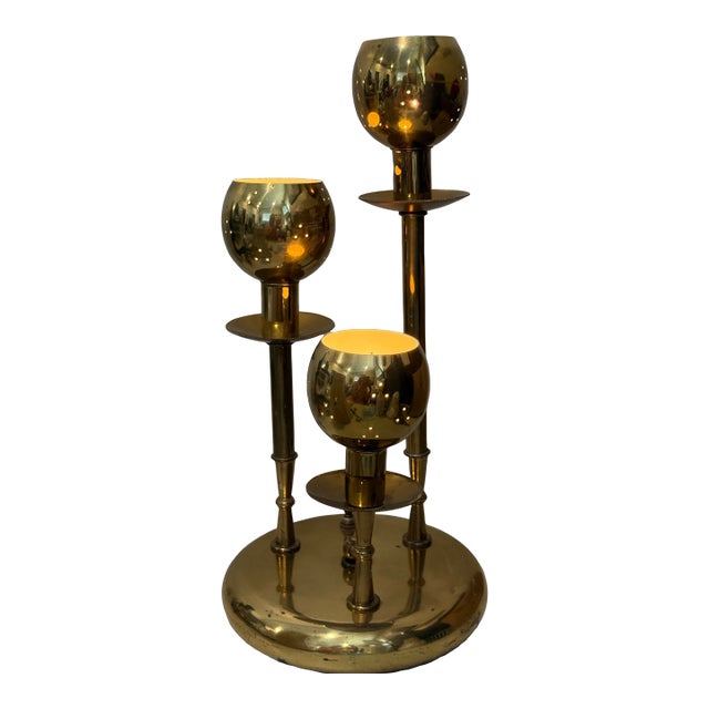 Vintage 3-Tiered Mid-Century Modern Sputnik Brass Table Lamp For Sale