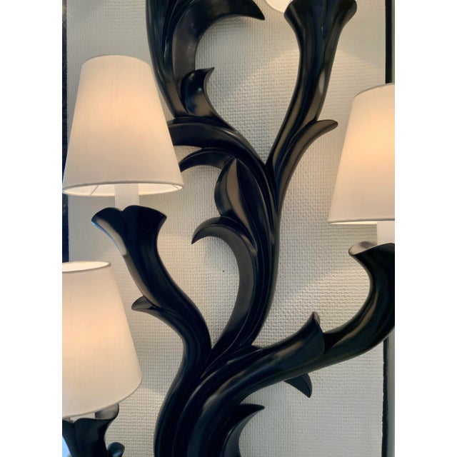 Wood Christopher Guy Modern Black Lacquer Branch Opera Sconces Pair For Sale - Image 7 of 8