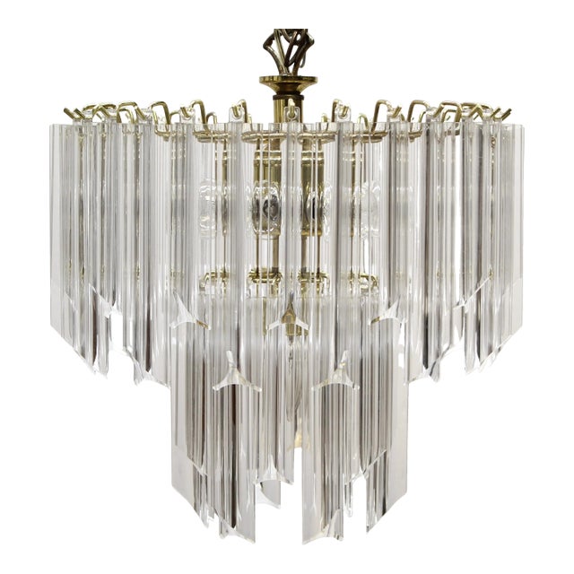 1980s 6 Light Chandelier With Lucite Crystals | Style of Kamer and Venini For Sale