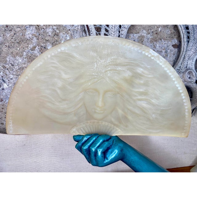 Austin Productions 1984 Art Nouveau Hand Holding Frosted Lucite Fan With Imprinted Face Austin Productions Sculpture For Sale - Image 4 of 11