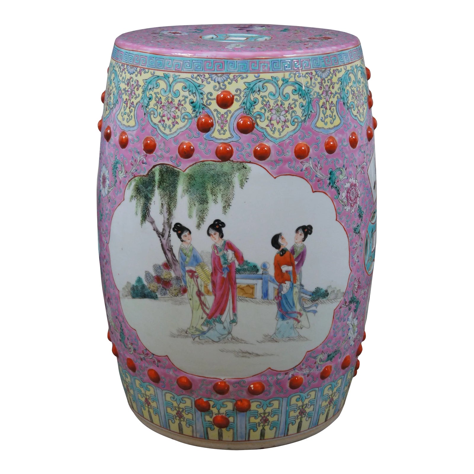 1960s Mid Century Chinese Famille Rose Pink Ceramic Garden Stool