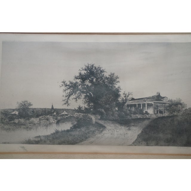 Antique Ernest C Rost Signed Home of Henry Longfellow Etching 34" For Sale - Image 4 of 11