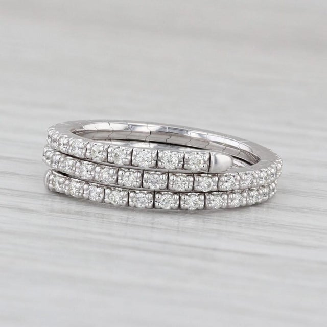 0.60ctw Diamond Wrap Coiled Band Bypass Ring 14k White Gold Flexible Size For Sale In Greensboro - Image 6 of 8