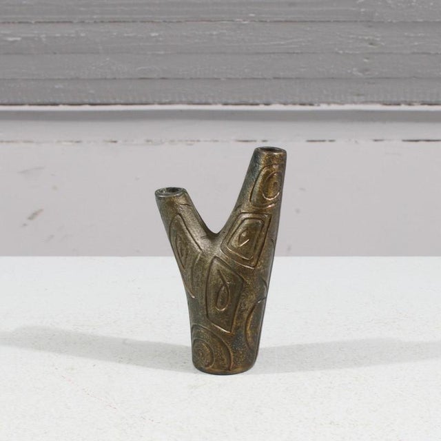 Mid-Century Modern Brass-Patinated Zinc Zoca Vase by Sonja Katzin, 1950s For Sale - Image 4 of 6