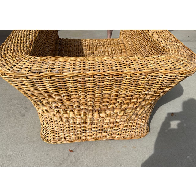 Pair of Michael Taylor Style Oversized Woven Rattan Lounge Chairs For Sale In Palm Springs - Image 6 of 12
