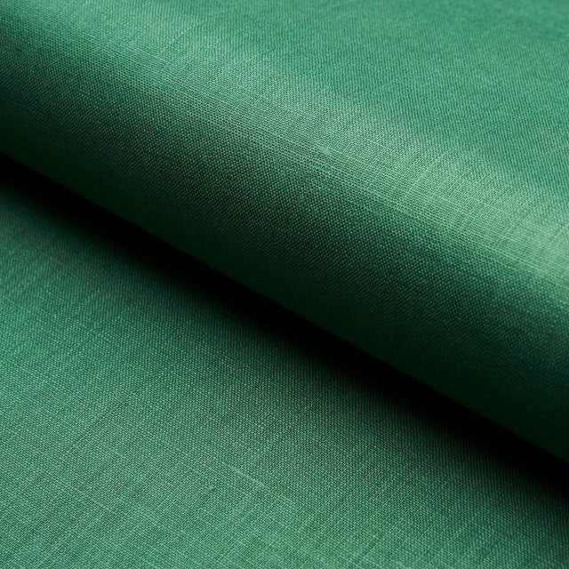Contemporary Sample - Schumacher Lange Glazed Linen Fabric in Emerald For Sale - Image 3 of 3