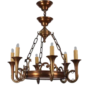1970s Copper & Brass Bugle Arm Chandelier