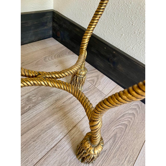 Vintage Italian Hollywood Regency Gilt Metal Rope & Tassel Vanity Stool For Sale - Image 9 of 10