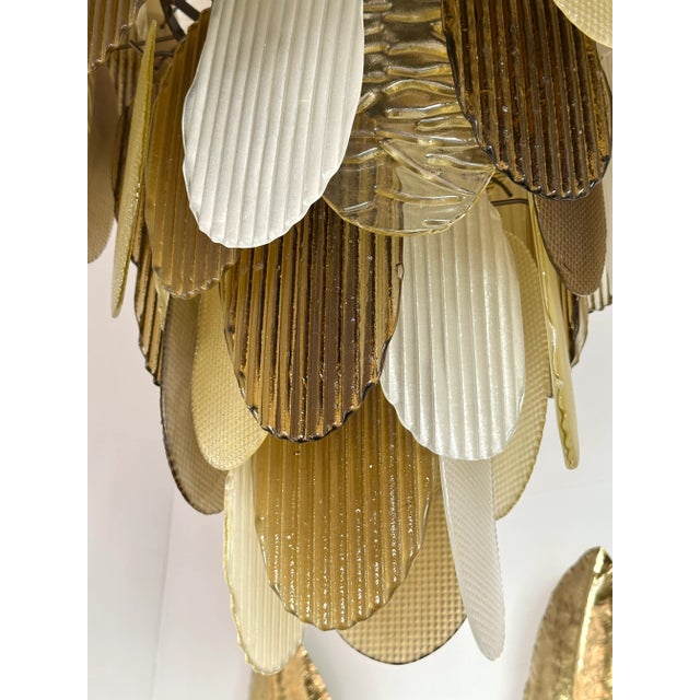 Large Contemporary Chandelier Tan Brown Tapestry Murano Glass by Ad, Italy For Sale - Image 12 of 12