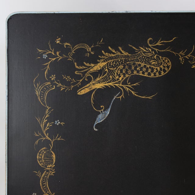 Black Pair of Vintage Black Lacquer Chinoiserie Side Tables With Gilt Peacock and Floral Motif For Sale - Image 8 of 17