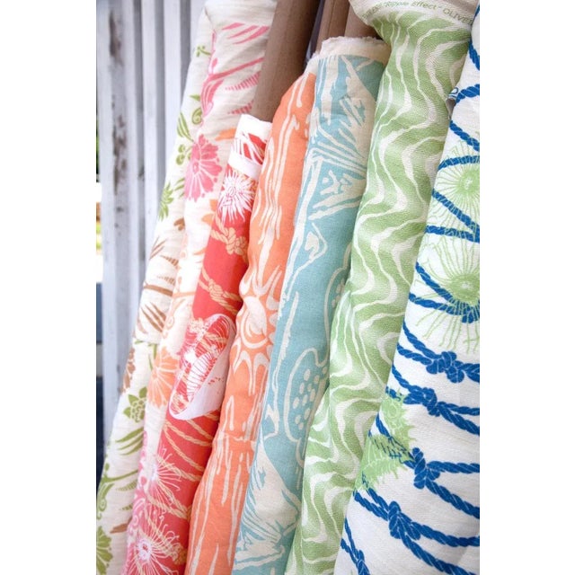 Green “Wavelength” Verde - Sustainably Handprinted on Hemp/Cotton Twill 22” Pillow For Sale - Image 8 of 11