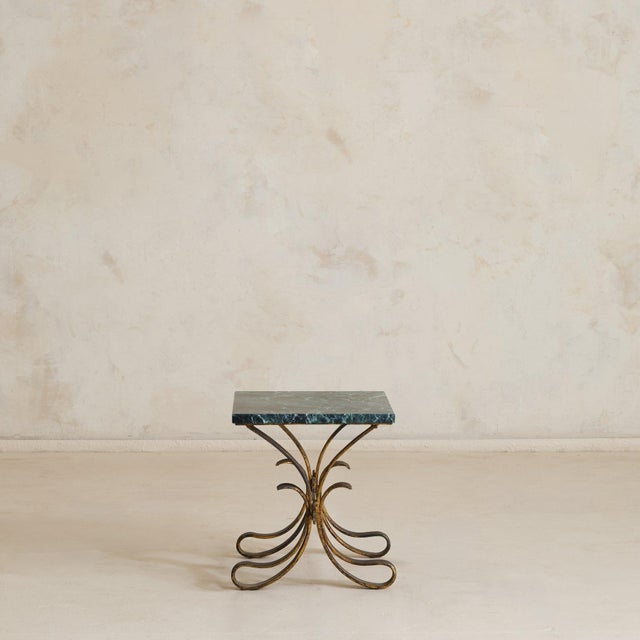 1950s French Art Deco Gilt Iron + Green Marble Side Table, 1950s - 2 Available For Sale - Image 5 of 11