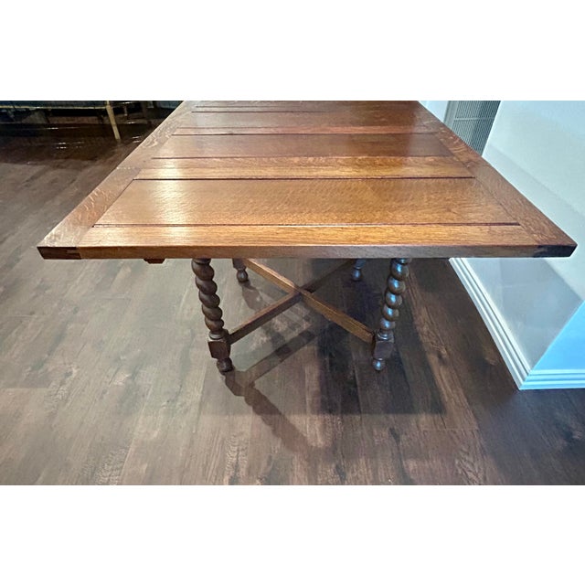 Early 1900’s English Oak Barley Twist Draw-Leaf Pub Table For Sale - Image 4 of 12