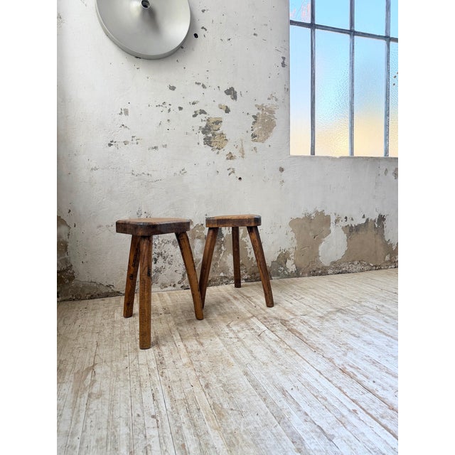 1950s Vintage Oak Stools by Henri Bataille, 1950s, Set of 2 For Sale - Image 5 of 18