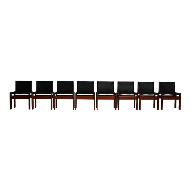 Vintage Monk Chairs in Black Leather and Mahogany by Afra & Tobia Scarpa for Molteni, 1973, Set of 8 For Sale - Image 9 of 18
