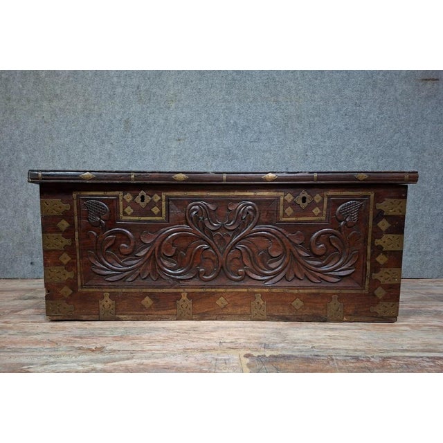 Antique 19th Century Oriental Carved Wood and Gilt Brass Chest For Sale - Image 12 of 12