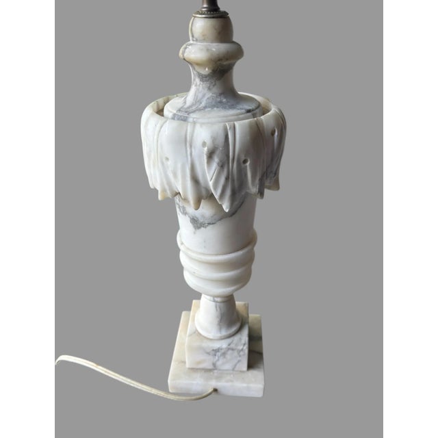 Vintage Italian Marble or Alabaster Table Lamp W Carved Urn & Leaf Motif For Sale - Image 4 of 8