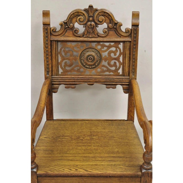 Vanleigh Furniture Antique Vanleigh Carved Oak Italian Renaissance Style Throne Arm Chairs - A Pair For Sale - Image 4 of 12