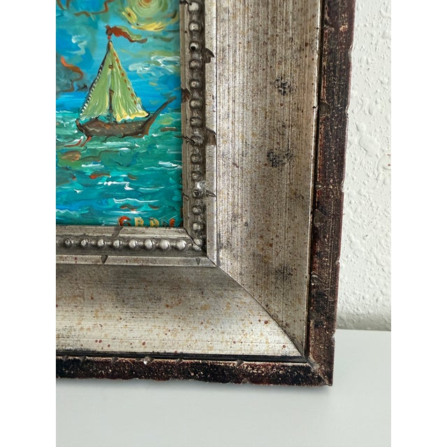 2020s Serg Graff "Clipper "F" Sailing Ship Acrylic Painting Framed Small Nautical Art For Sale - Image 5 of 10