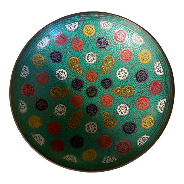 Vintage Enameled Brass Bowlhandcrafted in India For Sale