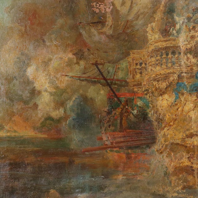 Naval Battle with Allegorical Figure, 19th Century, Oil Painting on Canvas, Framed For Sale - Image 6 of 15