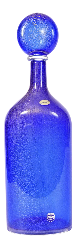 Vintage Cobalt Blue Murano Glass With Gold Flecks Decanter