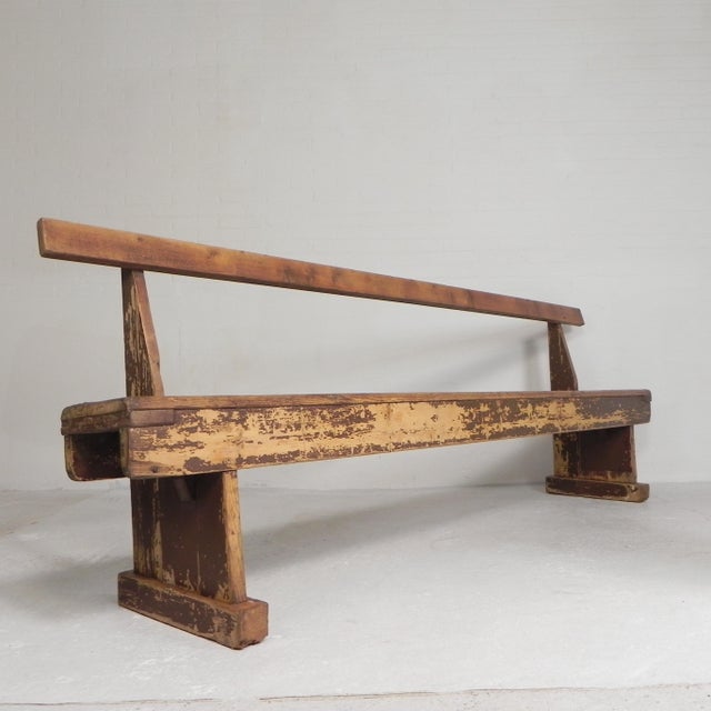Pine Bench with Backrest, 1950s For Sale - Image 16 of 18