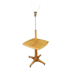 Mid-Century Tomlinson Sophisticate Walnut Torchiere Floor Lamp With Table