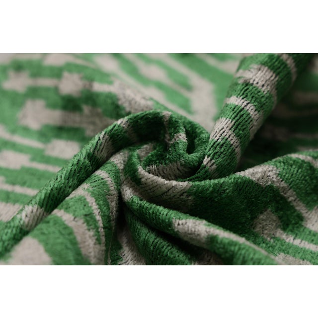 Handwoven Green Ikat Silk Velvet Pillow 20x20 Inch | Luxury Organic Decorative Throw Pillow For Sale - Image 4 of 8