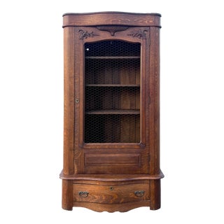 Vintage Carved Oak Armoire With Drawer For Sale
