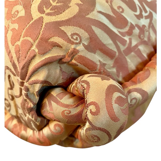 Rustic European Fortuny Silk Pillow in Burnt Orange & Gold Custom With Down Insert. 20”. For Sale - Image 3 of 8