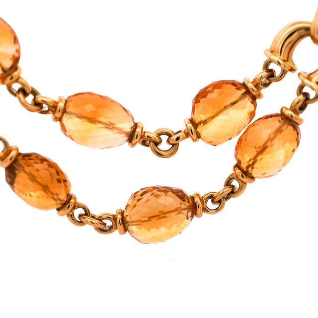 Vintage Citrine Bead 18k Gold Two Strand Necklace For Sale - Image 4 of 10