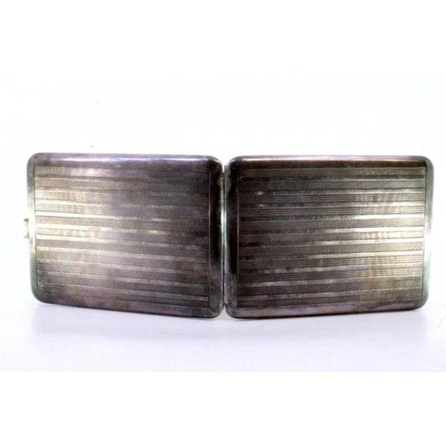 Metal Silver Cigarette Case with Guilloche Stripes For Sale - Image 7 of 8