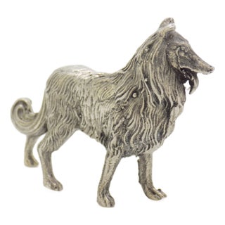Vintage Italian Handmade Silver Large Collie Dog Figurine, Florence, 1970s For Sale