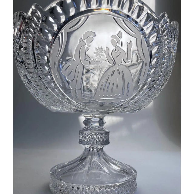 Early 20th C. "He Presenting Her Flowers" Crystal Pedestal Bowl For Sale - Image 11 of 18