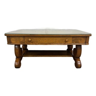 Antique 1920s-1930s Empire Tiger Oak Coffee Table Cocktail Table For Sale