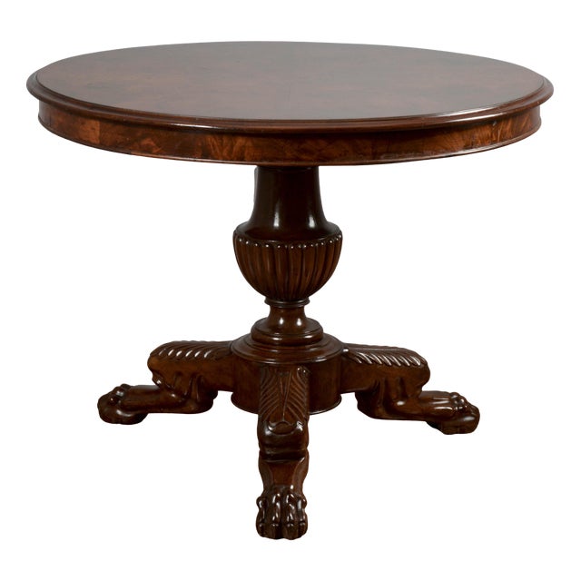 Round Center Table in Walnut with Three Victorian Style Carved Feet For Sale