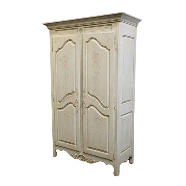 French Country Ethan Allen Country French Collection Off White 50" Armoire W. Hand Painted Accents 26-5215 For Sale - Image 3 of 13
