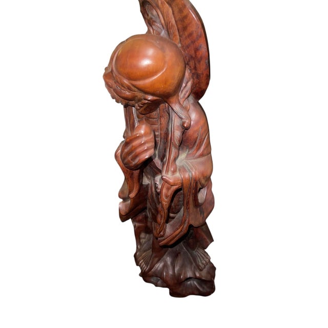Late 19th Century Chinese Rosewood Carving of a Luohan (Arhat) W/ Mythical Qilin For Sale - Image 4 of 7