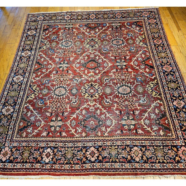 Antique Mahal Sultanabad Rug, Hand-Knotted Wool, Geometric Pattern, 11x13, Red & Navy For Sale - Image 10 of 10