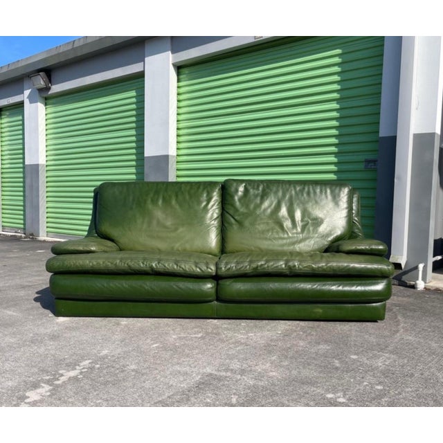 Postmodern Patinated Green Buffalo Leather Sofa by Roche Bobois For Sale - Image 10 of 10