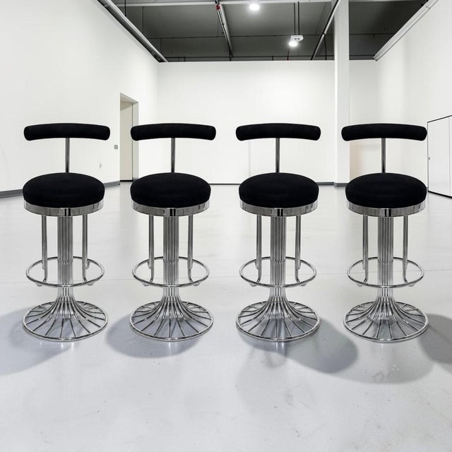 Mid-Century Modern 1970s Chrome Bar Stools by Gastone Rinaldi - Set of 4 For Sale - Image 3 of 7