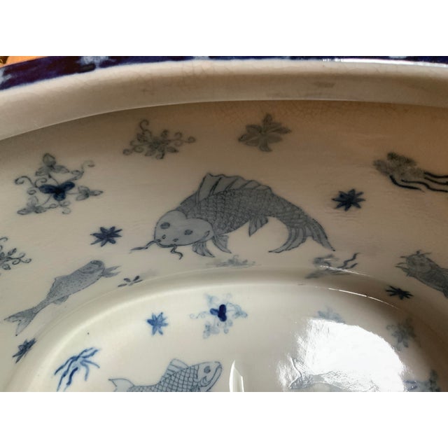 Blue Vintage English Style Blue and White Ironstone Footbath For Sale - Image 8 of 13