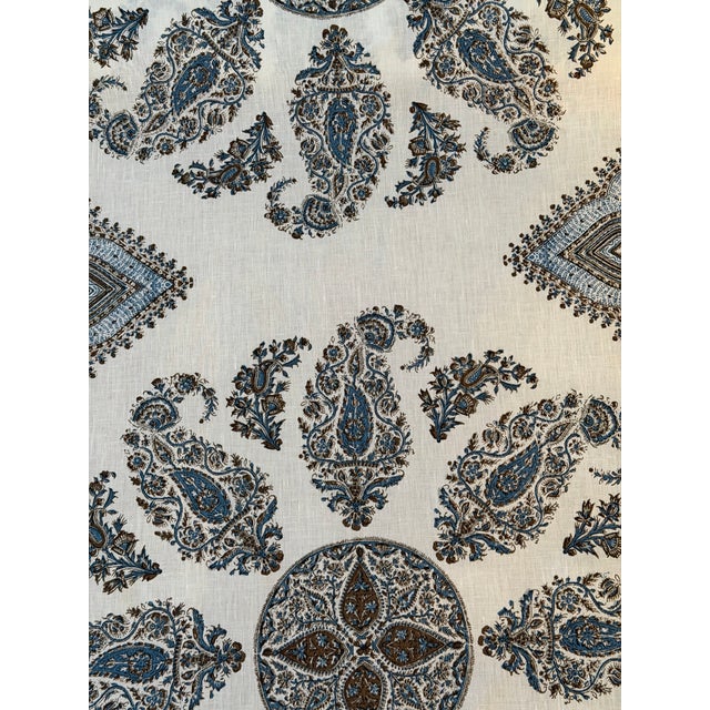 2020s Samarkand by Peter Dunham Linen Fabric Color Blue / Brown 2 7/8 Yards For Sale - Image 5 of 6