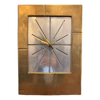 Brutalist Brass and Aluminum Table Clock by David Marshall, Spain, 1970s For Sale