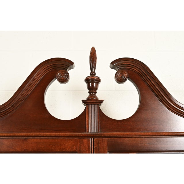 Chippendale Flame Mahogany Drop Front Secretary Desk With Lighted Bookcase Hutch by Jasper Cabinet Co. For Sale - Image 12 of 18