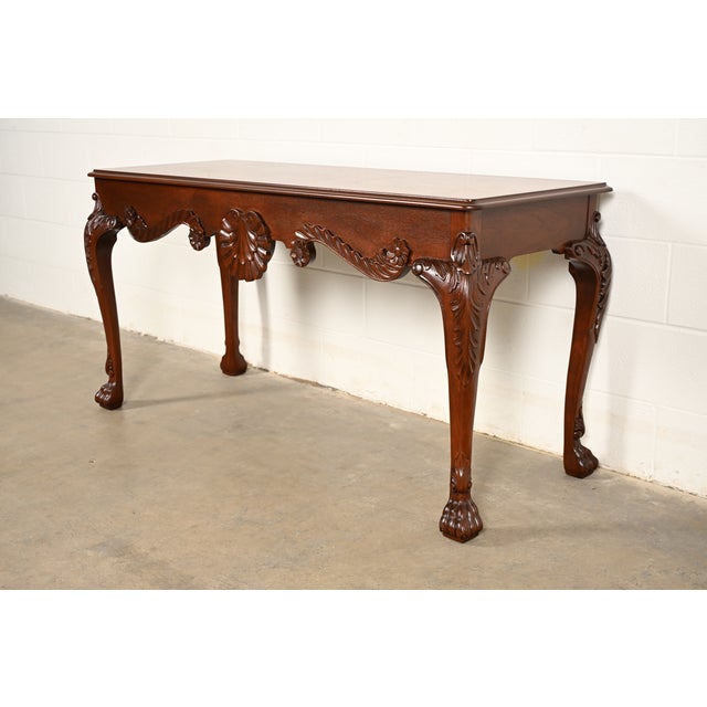Baker Furniture Georgian Carved Mahogany Console or Sofa Table, Newly Refinished For Sale - Image 16 of 16